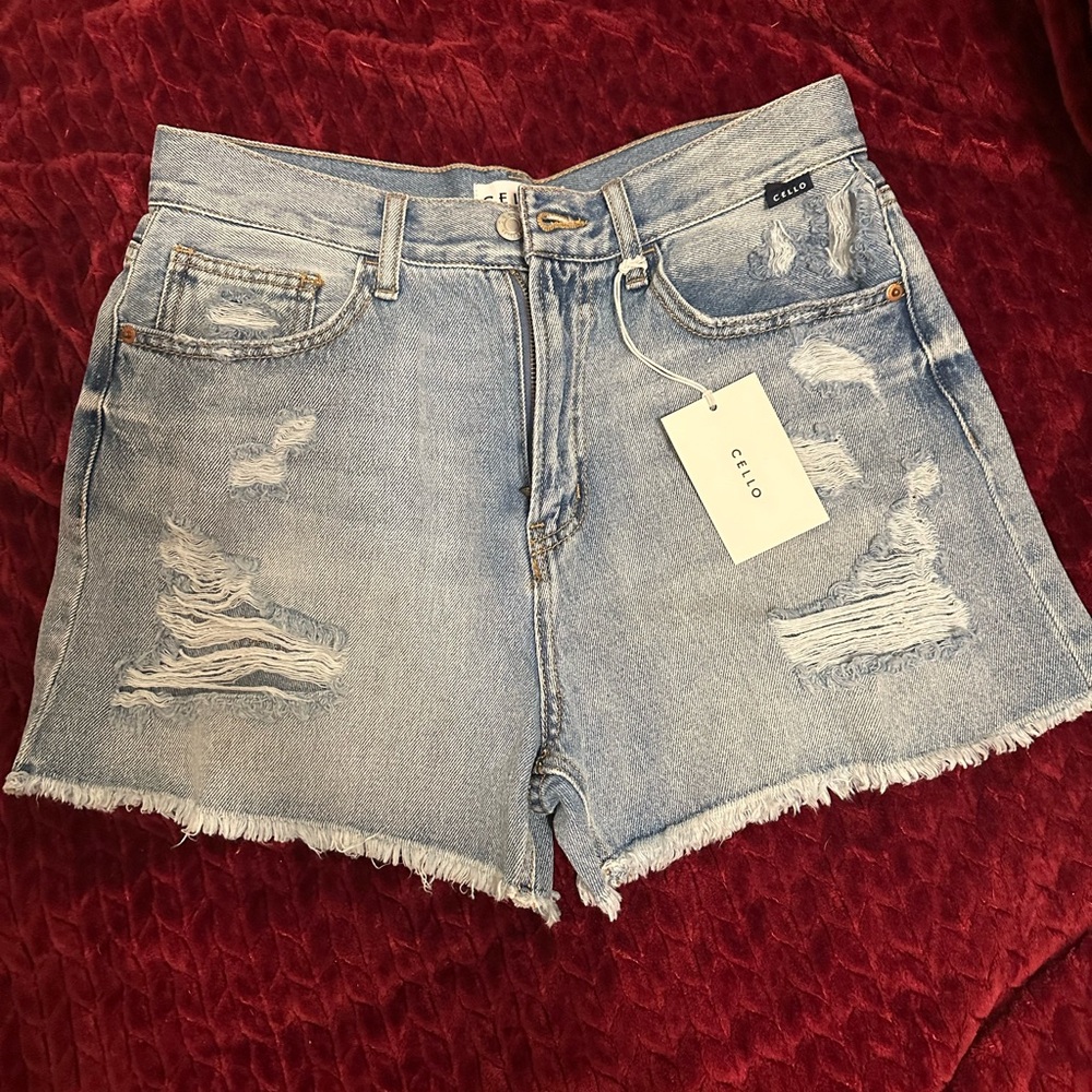 Cello Blue Distressed Jean Shorts High-Waisted